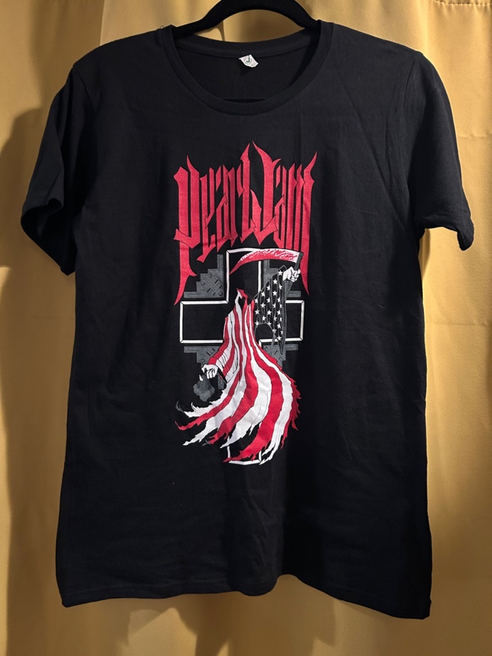 Black Pearl Jan Band Concert Tee with Red and White American Flag Design